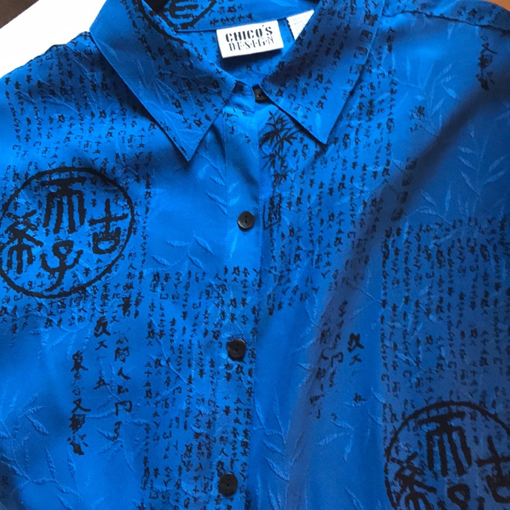 Chico’s silk LS shirt oriental design size 2